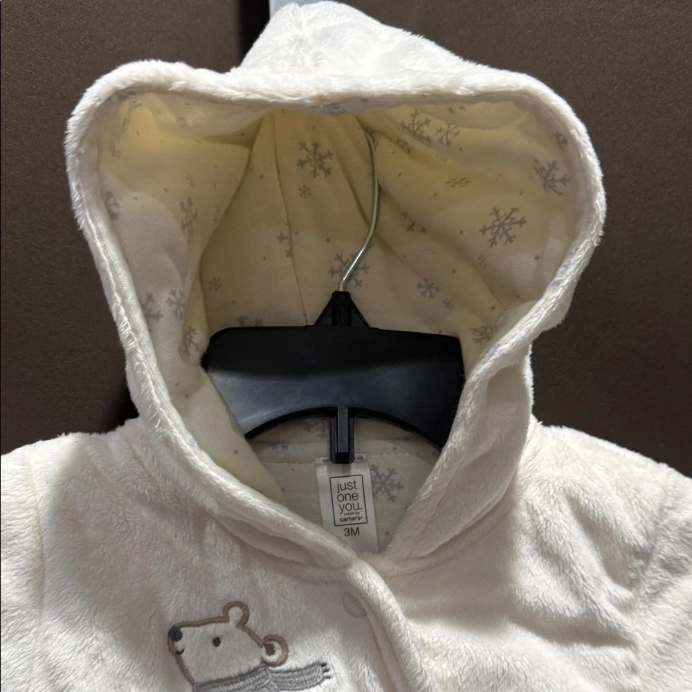 Carter's White Hooded Sleep Sack with Bear Design Size 0-3 months NWT